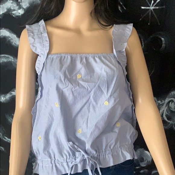 H&M Blue Stripe Gold Polka Dot Ruffled Tank - Picture 3 of 10